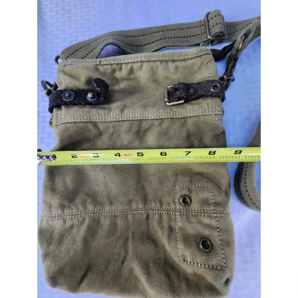 TSD Brand Forest Crossbody Messenger Bag Tan Canvas Brown‎ Leather Trim